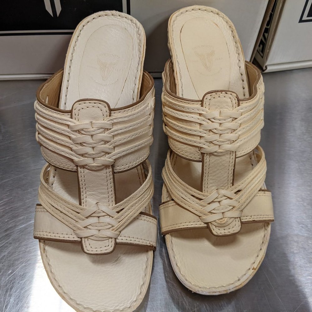 Frye Heeled Sandal Wedges - Audrey Strappy Slide - Off White